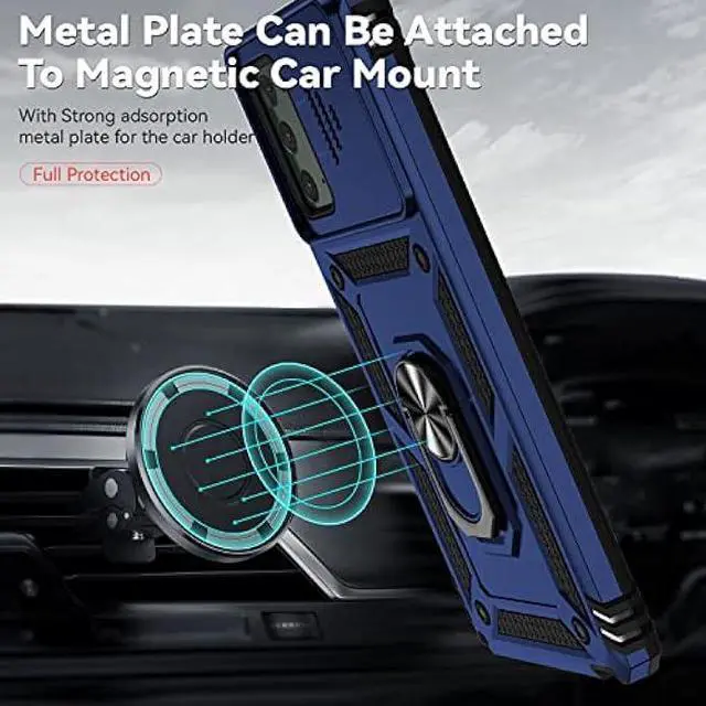 Alt view image 3 of 6 - for Samsung Galaxy Note 20 Case with Camera Lens Cover HD Screen Protector, Military-Grade Drop Tested Magnetic Ring Holder Kickstand Protective Phone Case for Samsung Galaxy Note 20 5G (Navy Blue)