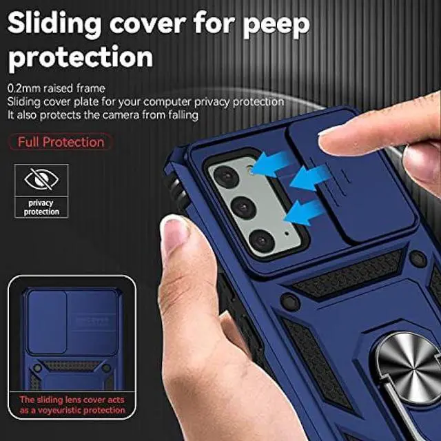Alt view image 4 of 6 - for Samsung Galaxy Note 20 Case with Camera Lens Cover HD Screen Protector, Military-Grade Drop Tested Magnetic Ring Holder Kickstand Protective Phone Case for Samsung Galaxy Note 20 5G (Navy Blue)