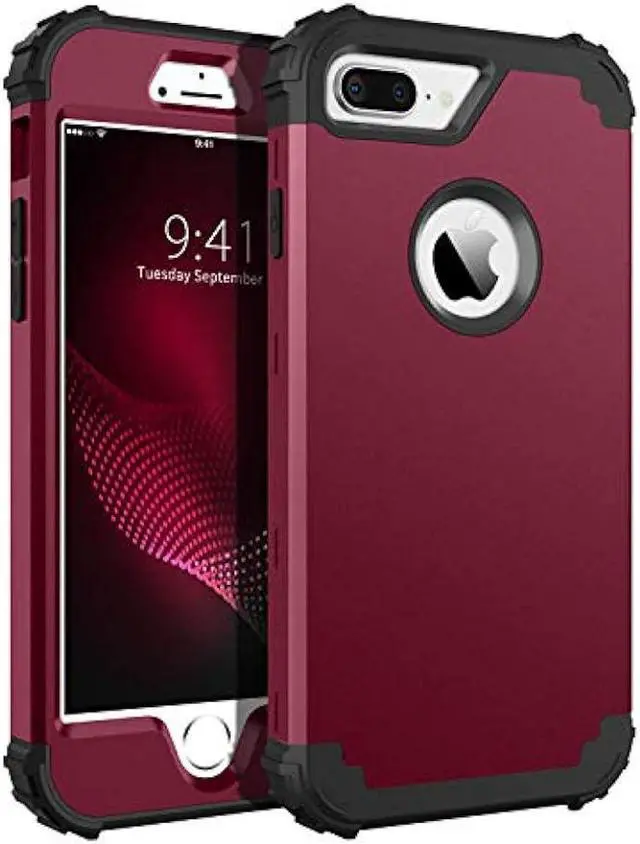 Main image of BENTOBEN Case for iPhone 8 Plus/iPhone 7 Plus, 3 Layer Hybrid Hard PC Soft Rubber Heavy Duty Rugged Bumper Shockproof Anti Slip Full-Body Protective Phone Cover , Wine Red