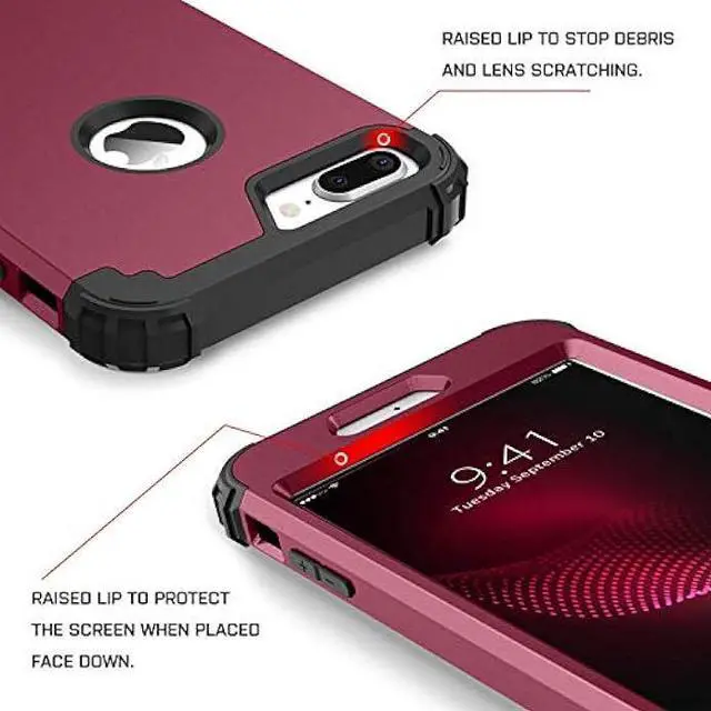 Alt view image 4 of 6 - BENTOBEN Case for iPhone 8 Plus/iPhone 7 Plus, 3 Layer Hybrid Hard PC Soft Rubber Heavy Duty Rugged Bumper Shockproof Anti Slip Full-Body Protective Phone Cover , Wine Red