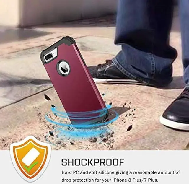 Alt view image 5 of 6 - BENTOBEN Case for iPhone 8 Plus/iPhone 7 Plus, 3 Layer Hybrid Hard PC Soft Rubber Heavy Duty Rugged Bumper Shockproof Anti Slip Full-Body Protective Phone Cover , Wine Red