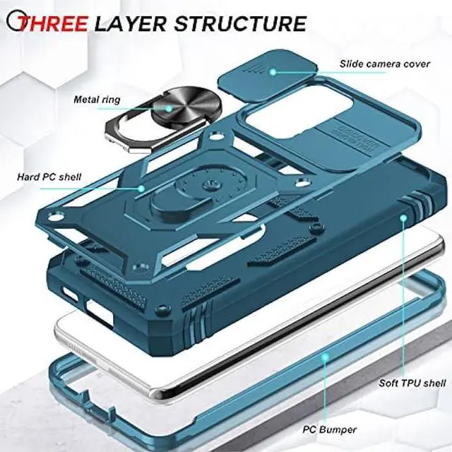 Alt view image 3 of 6 - LeYi for Samsung Galaxy A53 5G Case: A53 5G Phone Case with Slide Camera Cover + [2 Pack] Tempered Glass Screen Protector, 360 Full Body Shockproof Case with Kickstand for Samsung Galaxy A53 5G, Blue