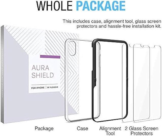 FlexGear [Full Protection Case for iPhone 12 / iPhone 12 Pro with 2X Glass  Screen Protectors - Crystal Clear