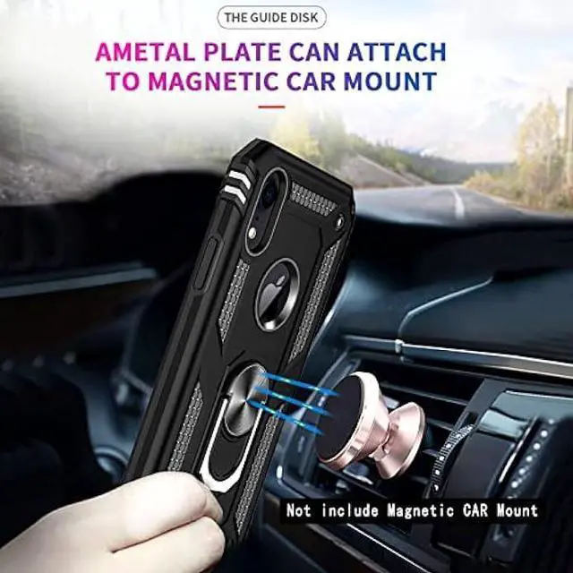 Alt view image 3 of 6 - LeYi for iPhone XR Case, iPhone XR Case with Stand and [2PCS] Tempered Glass Screen Protector for Men, Heavy Duty Protective Hard Case with Metal Ring for Apple iPhone 10 XR, Black
