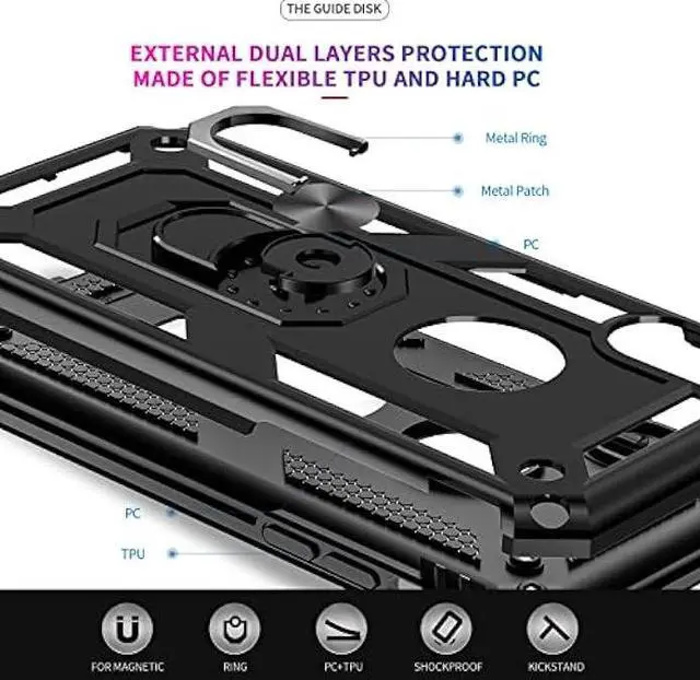 Alt view image 4 of 6 - LeYi for iPhone XR Case, iPhone XR Case with Stand and [2PCS] Tempered Glass Screen Protector for Men, Heavy Duty Protective Hard Case with Metal Ring for Apple iPhone 10 XR, Black