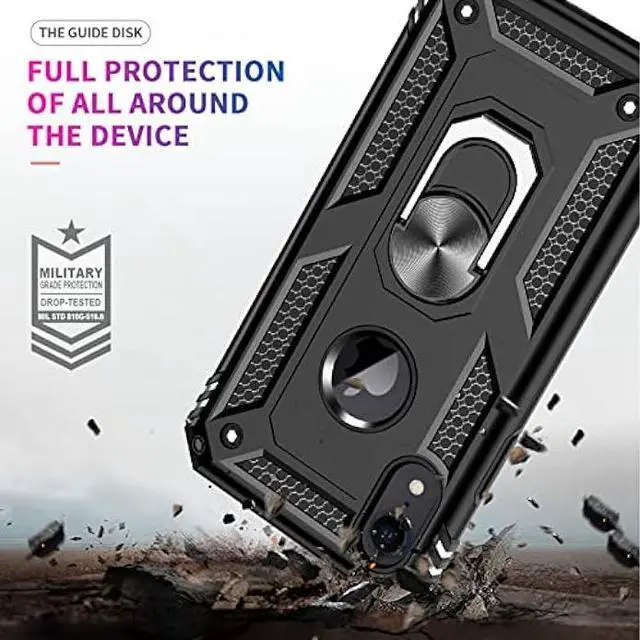 Alt view image 6 of 6 - LeYi for iPhone XR Case, iPhone XR Case with Stand and [2PCS] Tempered Glass Screen Protector for Men, Heavy Duty Protective Hard Case with Metal Ring for Apple iPhone 10 XR, Black