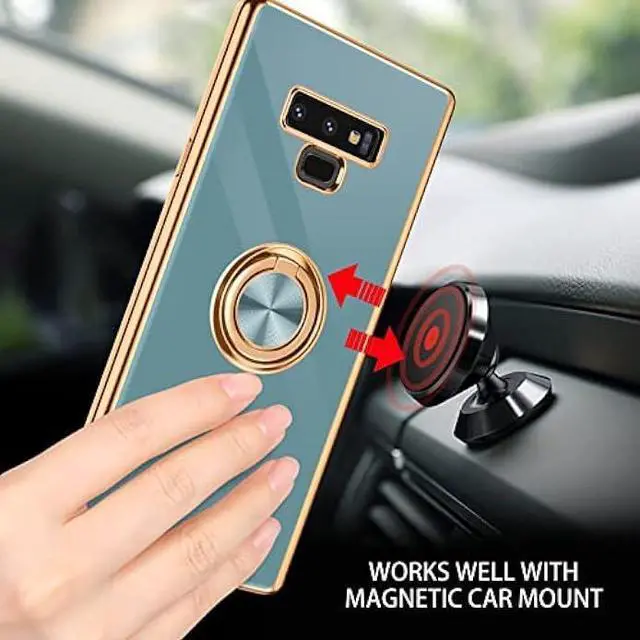 Alt view image 6 of 7 - DUEDUE for Samsung Galaxy Note 9 Case with Ring Holder Kickstand 360 Degree Rotation Magnetic Car Finger Soft TPU Slim Cover Shockproof Protective Phone Case for Samsung Note 9 6.4 Inch, Gray Green