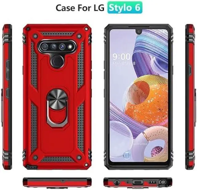 Alt view image 3 of 6 - Yiakeng for LG Stylo 6 Phone Case, Stylo 6 Phone Case with Screen Protector, Military Grade Protective Cases with Ring for LG Stylo 6 (Red)