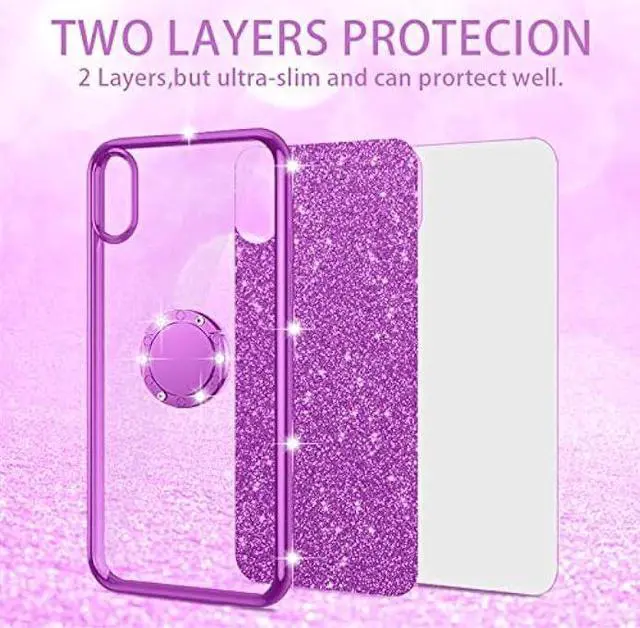 Alt view image 2 of 7 - nancheng Case for Moto G Power 2021 Cute Girls Women Glitter Soft TPU Cover with Ring Kickstand Strap Lanyard Bumper Shockproof Protective Cell Phone Case for Motorola G Power 2021 - Purple