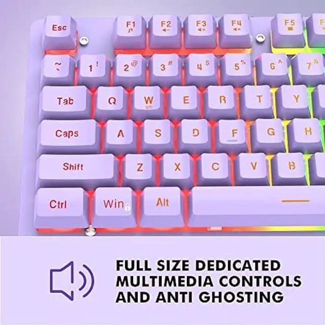 Alt view image 6 of 6 - NPET K10 Wired Gaming Keyboard, RGB Backlit, Spill-Resistant Design, Multimedia Keys, Quiet Silent USB Membrane Keyboard for Desktop, Computer, PC (Purple)