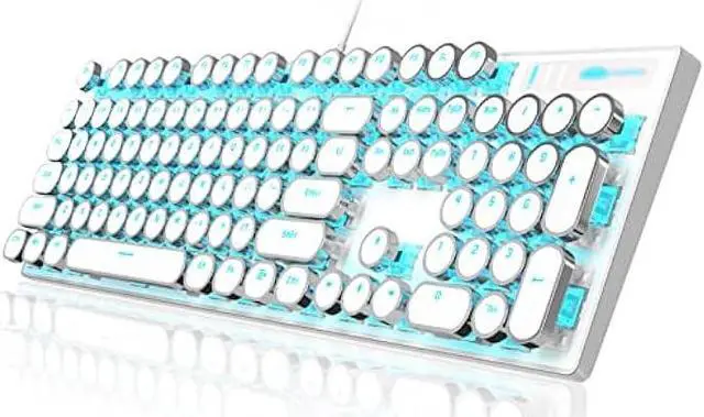 Alt view image 2 of 7 - Camiysn Typewriter Style Mechanical Gaming Keyboard, White Retro Punk Gaming Keyboard with Blue Backlit, 104 Keys Blue Switch Wired Cute Keyboard, Round Keycaps for Windows/Mac/PC