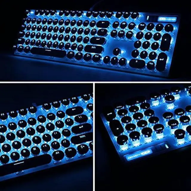 Alt view image 7 of 7 - Camiysn Typewriter Style Mechanical Gaming Keyboard, White Retro Punk Gaming Keyboard with Blue Backlit, 104 Keys Blue Switch Wired Cute Keyboard, Round Keycaps for Windows/Mac/PC