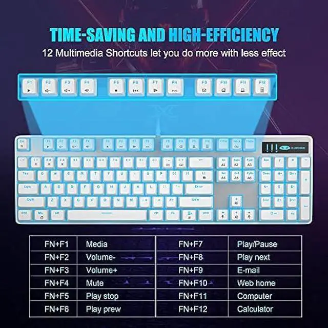Alt view image 2 of 7 - MageGee Mechanical Gaming Keyboard, Wired USB Adjustable Backlight Keyboard, New Mechanical Storm 100% Anti-ghosting Keyboard with Blue Switches for Windows PC/MAC Games (White)