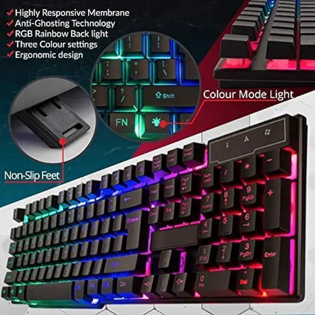 Alt view image 3 of 6 - Orzly Gaming Keyboard RGB USB Wired Rainbow Keyboards Designed for PC Gamers, PS4, PS5, Laptop, Xbox, Nintendo Switch, RX-250 Hornet Edition (Black) Brand