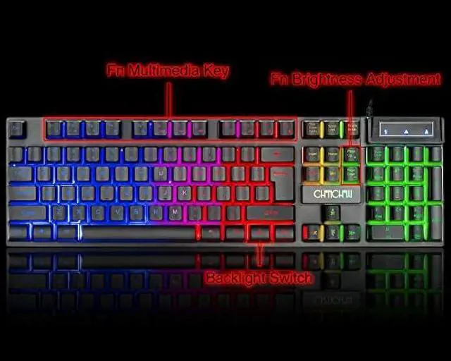Alt view image 3 of 7 - Keyboard and Mouse Gaming LED Wired Combo with Emitting Character Keyboard 4800DPI 2 Side Button USB Mouse Rainbow Backlit Mechanical Feeling Compatible with PC Raspberry Pi Mac Xbox one ps4
