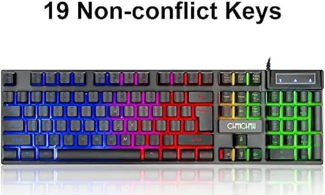 Alt view image 4 of 7 - Keyboard and Mouse Gaming LED Wired Combo with Emitting Character Keyboard 4800DPI 2 Side Button USB Mouse Rainbow Backlit Mechanical Feeling Compatible with PC Raspberry Pi Mac Xbox one ps4