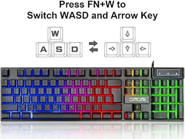 Alt view image 5 of 7 - Keyboard and Mouse Gaming LED Wired Combo with Emitting Character Keyboard 4800DPI 2 Side Button USB Mouse Rainbow Backlit Mechanical Feeling Compatible with PC Raspberry Pi Mac Xbox one ps4