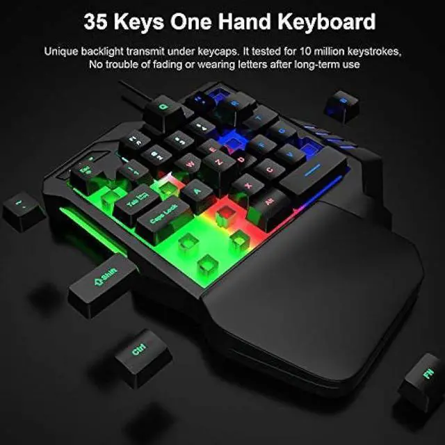 Alt view image 2 of 7 - One Hand RGB Gaming Keyboard,USB Wired Rainbow Letters Glow Single Hand Keyboard with Wrist Rest Support Multimedia Keys, Backlit Ergonomic Mechanical Feeling Keyboard for Game