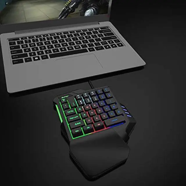 Alt view image 7 of 7 - One Hand RGB Gaming Keyboard,USB Wired Rainbow Letters Glow Single Hand Keyboard with Wrist Rest Support Multimedia Keys, Backlit Ergonomic Mechanical Feeling Keyboard for Game