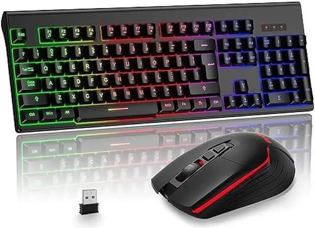 Main image of BlueFinger Wireless Gaming Keyboard and Mouse, Rechargeable Rainbow Backlit Wireless Keyboard and Ergonomic Light Up Mouse Combo for Windows, Mac, PC, Laptop
