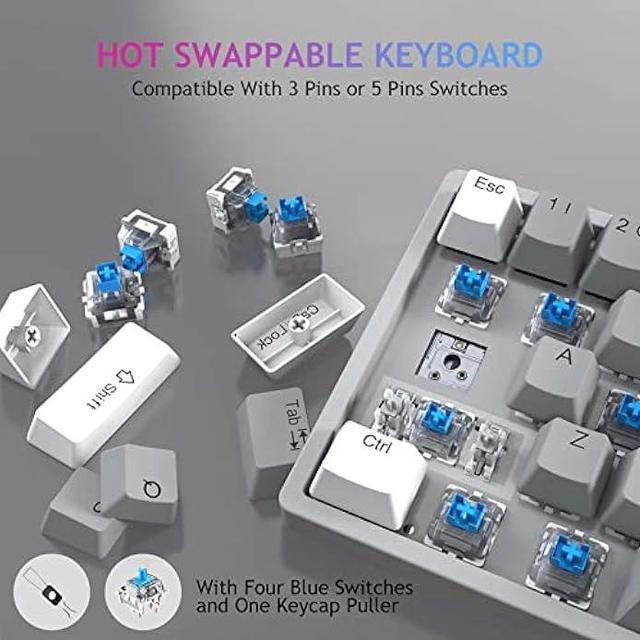 Alt view image 5 of 6 - AULA 29 RGB 60 Percent Wired PC Gaming Keyboard Mechanical, Mini Compact Micro Gaming Keyboards Small,Hot Swappable Mechanical Keyboard with Blue Switches-White&Grey