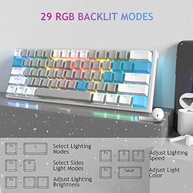 Alt view image 4 of 6 - AULA 29 RGB 60 Percent Wired PC Gaming Keyboard Mechanical, Mini Compact Micro Gaming Keyboards Small,Hot Swappable Mechanical Keyboard with Blue Switches-White&Grey