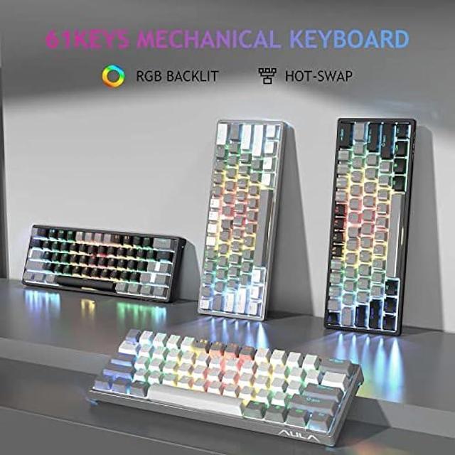 Alt view image 6 of 6 - AULA 29 RGB 60 Percent Wired PC Gaming Keyboard Mechanical, Mini Compact Micro Gaming Keyboards Small,Hot Swappable Mechanical Keyboard with Blue Switches-White&Grey