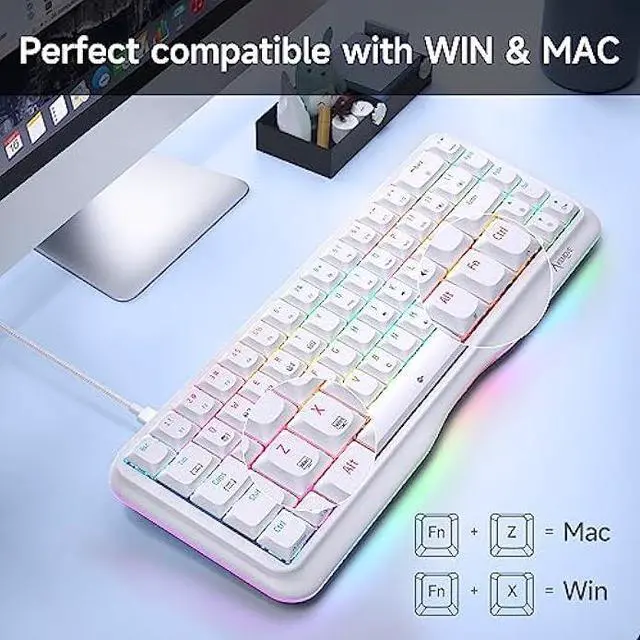 Alt view image 7 of 7 - KEMOVE K68se 60% Gaming Mechanical Keyboard RGB Backlit,Linear Red Switch,Ultra-Compact 68 Key Keyboard,White