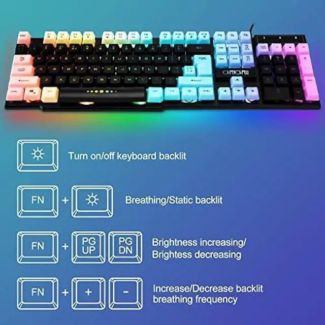 Alt view image 2 of 6 - CHONCHOW Gaming Keyboard and Mouse Combo,USB Wired 104-Keys Full Size Light Up Keyboard Mic 3600DPI Rainbow Backlit Mechanical Feeling Compatible with PC Xbox Mac OS Game and Work
