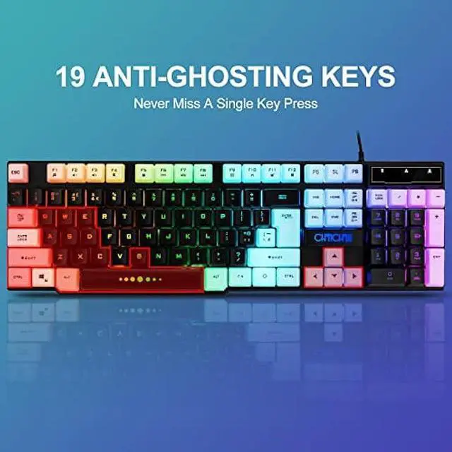 Alt view image 3 of 6 - CHONCHOW Gaming Keyboard and Mouse Combo,USB Wired 104-Keys Full Size Light Up Keyboard Mic 3600DPI Rainbow Backlit Mechanical Feeling Compatible with PC Xbox Mac OS Game and Work