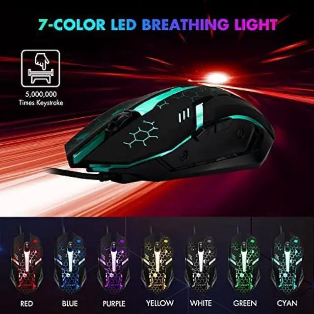 Alt view image 5 of 6 - CHONCHOW Gaming Keyboard and Mouse Combo,USB Wired 104-Keys Full Size Light Up Keyboard Mic 3600DPI Rainbow Backlit Mechanical Feeling Compatible with PC Xbox Mac OS Game and Work