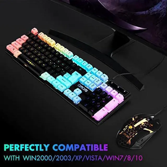 Alt view image 6 of 6 - CHONCHOW Gaming Keyboard and Mouse Combo,USB Wired 104-Keys Full Size Light Up Keyboard Mic 3600DPI Rainbow Backlit Mechanical Feeling Compatible with PC Xbox Mac OS Game and Work