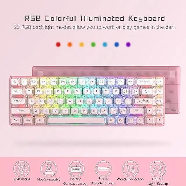Alt view image 4 of 6 - Womier W-K68 60% Keyboard Gaming - Wired Mechanical Keyboard, Hot-Swappable Keyboard, RGB Custom Mini Keyboard with Arrow Keys/Software Supported - Prelubrication Linear Switch