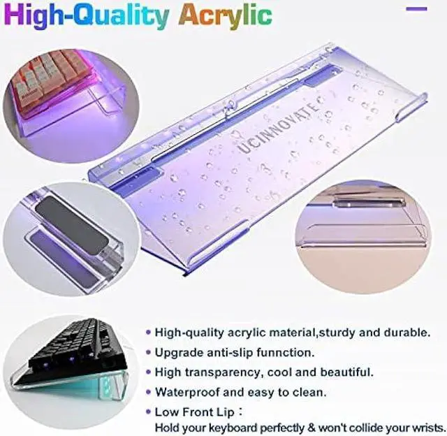 Alt view image 2 of 6 - UCINNOVATE RGB Acrylic Computer Keyboard Stand, LED Backlit Keyboard Stand Tray, Gaming Keyboard USB Interface Titled Keyboard Stand for Easy Ergonomic Typing and Working Office Desk, Home, School
