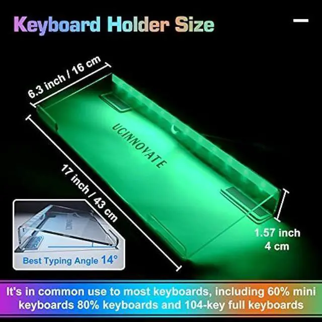Alt view image 4 of 6 - UCINNOVATE RGB Acrylic Computer Keyboard Stand, LED Backlit Keyboard Stand Tray, Gaming Keyboard USB Interface Titled Keyboard Stand for Easy Ergonomic Typing and Working Office Desk, Home, School