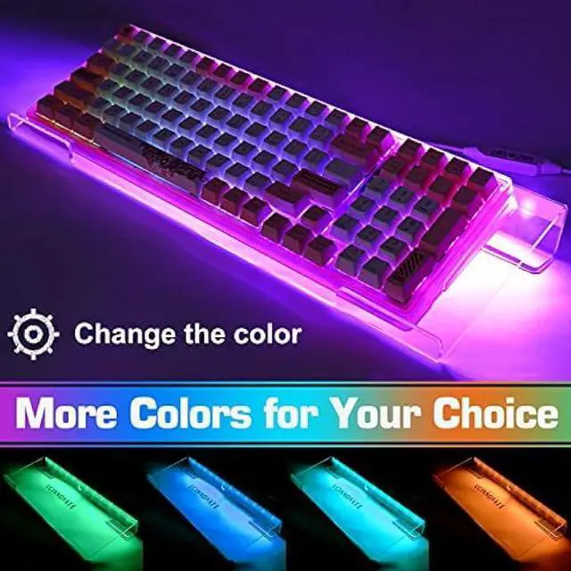 Alt view image 3 of 6 - UCINNOVATE RGB Acrylic Computer Keyboard Stand, LED Backlit Keyboard Stand Tray, Gaming Keyboard USB Interface Titled Keyboard Stand for Easy Ergonomic Typing and Working Office Desk, Home, School