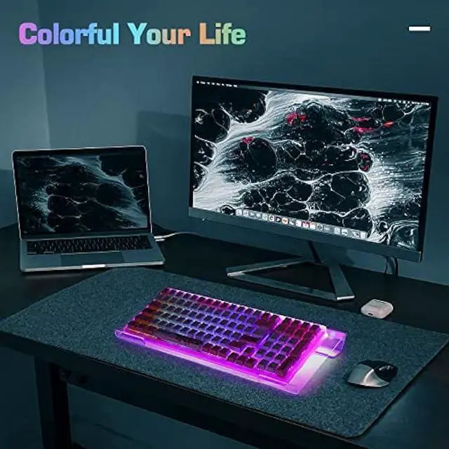 Alt view image 6 of 6 - UCINNOVATE RGB Acrylic Computer Keyboard Stand, LED Backlit Keyboard Stand Tray, Gaming Keyboard USB Interface Titled Keyboard Stand for Easy Ergonomic Typing and Working Office Desk, Home, School