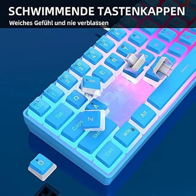 Alt view image 2 of 7 - DGG 60% Wired Gaming Keyboard, Pudding Keycaps with Translucent Layer, RGB Backlit Ultra-Compact Small Keyboard, Waterproof Mini Compact 61 Keys Keyboard for PC/Mac Gamer, Typist, Travel, Blue