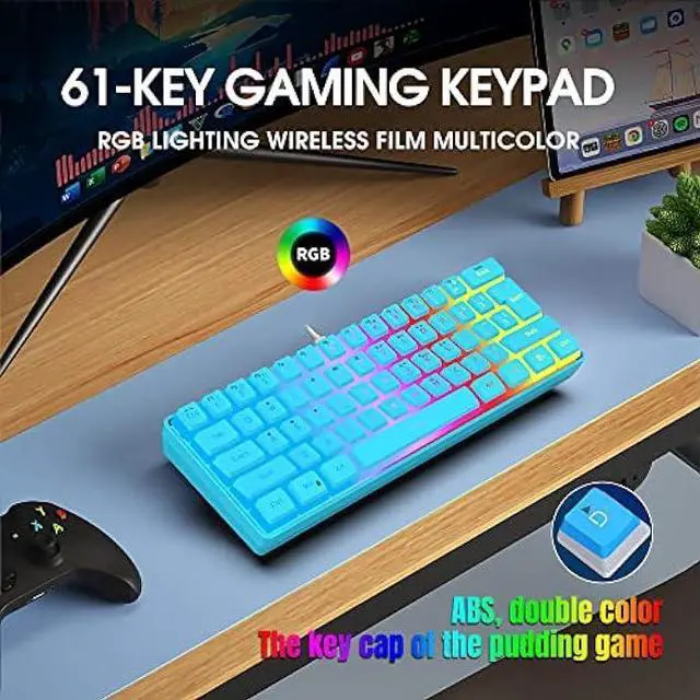 Alt view image 3 of 7 - DGG 60% Wired Gaming Keyboard, Pudding Keycaps with Translucent Layer, RGB Backlit Ultra-Compact Small Keyboard, Waterproof Mini Compact 61 Keys Keyboard for PC/Mac Gamer, Typist, Travel, Blue