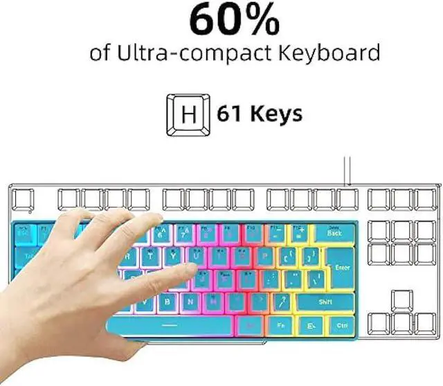 Alt view image 7 of 7 - DGG 60% Wired Gaming Keyboard, Pudding Keycaps with Translucent Layer, RGB Backlit Ultra-Compact Small Keyboard, Waterproof Mini Compact 61 Keys Keyboard for PC/Mac Gamer, Typist, Travel, Blue