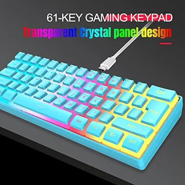 Alt view image 6 of 7 - DGG 60% Wired Gaming Keyboard, Pudding Keycaps with Translucent Layer, RGB Backlit Ultra-Compact Small Keyboard, Waterproof Mini Compact 61 Keys Keyboard for PC/Mac Gamer, Typist, Travel, Blue