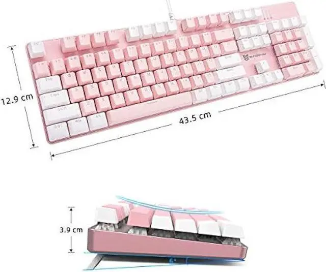 Alt view image 4 of 6 - Merdia Mechanical Keyboard Gaming Keyboard with Blue Switch Wired White LED Backlit Keyboard Full Size 104 Keys US Layout(Pink & White)