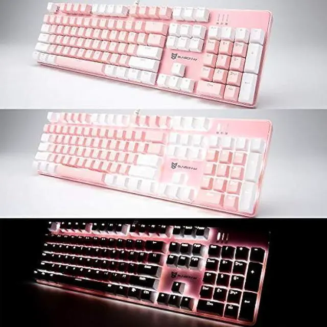 Alt view image 5 of 6 - Merdia Mechanical Keyboard Gaming Keyboard with Blue Switch Wired White LED Backlit Keyboard Full Size 104 Keys US Layout(Pink & White)