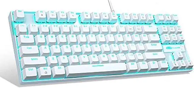 Main image of MageGee Mechanical Gaming Keyboard with Blue Switch, Compact 87 Keys Wired Computer Keyboard for Windows Laptop PC Gamer, LED Ice Blue Backlit, White