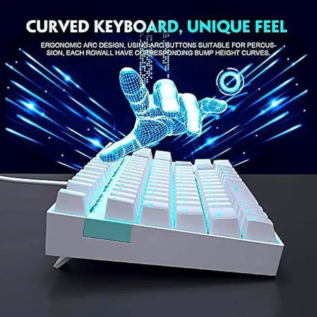 Alt view image 3 of 6 - MageGee Mechanical Gaming Keyboard with Blue Switch, Compact 87 Keys Wired Computer Keyboard for Windows Laptop PC Gamer, LED Ice Blue Backlit, White