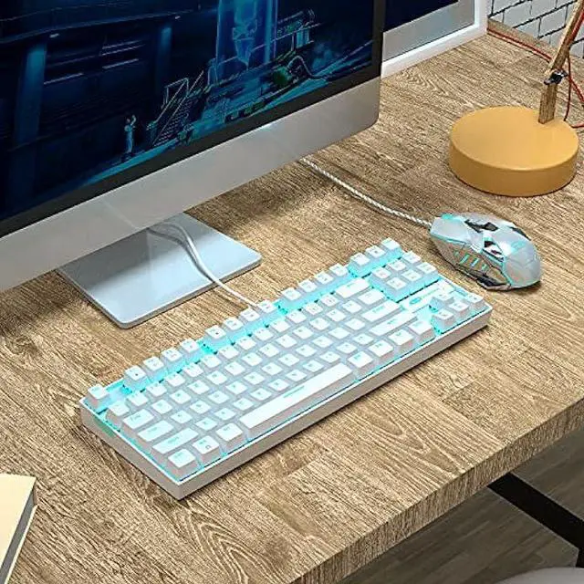 Alt view image 6 of 6 - MageGee Mechanical Gaming Keyboard with Blue Switch, Compact 87 Keys Wired Computer Keyboard for Windows Laptop PC Gamer, LED Ice Blue Backlit, White