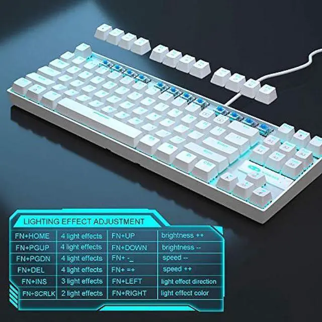 Alt view image 5 of 6 - MageGee Mechanical Gaming Keyboard with Blue Switch, Compact 87 Keys Wired Computer Keyboard for Windows Laptop PC Gamer, LED Ice Blue Backlit, White