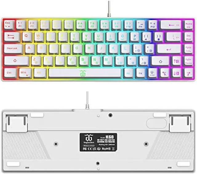 Alt view image 2 of 6 - Snpurdiri 60% Percent Gaming Keyboard, Ergonomic Small Mini Gaming Keyboard, Compact RGB Backlit Keyboard for Windows, PC, Laptop, Gaming (68 Keys, White)