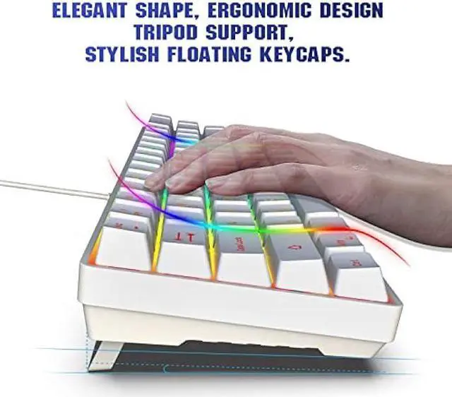 Alt view image 3 of 6 - Snpurdiri 60% Percent Gaming Keyboard, Ergonomic Small Mini Gaming Keyboard, Compact RGB Backlit Keyboard for Windows, PC, Laptop, Gaming (68 Keys, White)