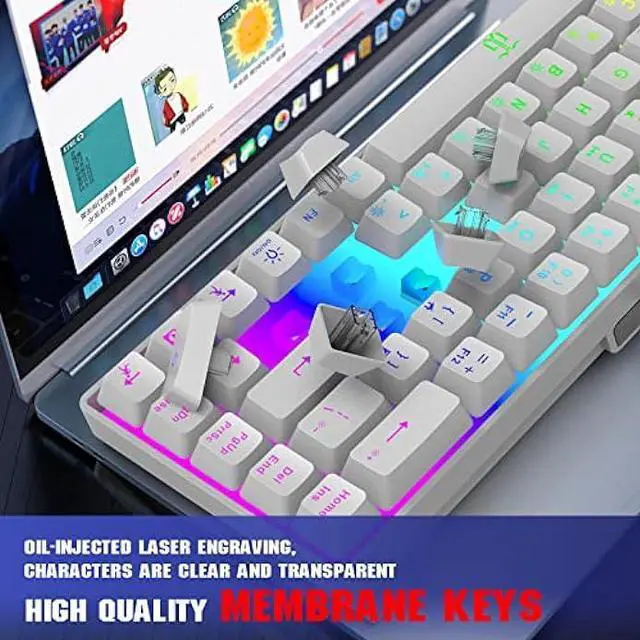 Alt view image 4 of 6 - Snpurdiri 60% Percent Gaming Keyboard, Ergonomic Small Mini Gaming Keyboard, Compact RGB Backlit Keyboard for Windows, PC, Laptop, Gaming (68 Keys, White)
